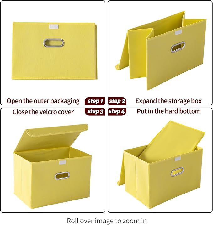 STOREONE Fabric Storage Cube Bins Foldable Organizer Container Collapsible Basket with Lids and Metal Handles, for Home, Bedroom, Closet 6 Pcs (multicolour-yellow) - Image 6