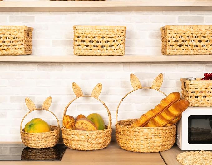 NAYA Set of 3 (14.2",11.8"&9.5") Kids Water Hyacinth Storage Baskets | Handwoven water hyacinth basket design for toys, books and nursery organization. - Image 4