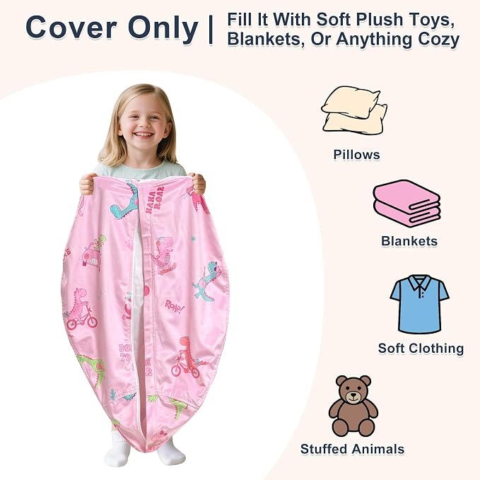 Lukeight Dinosaur Stuffed Animal Storage Bean Bag Chair Cover for Kids, Velvet Plush Toy Organizer Seat, Cover Only, No Filling Included, Long YKK Zipper, Side Pocket, X-Large 30"D x 18"H - Image 2