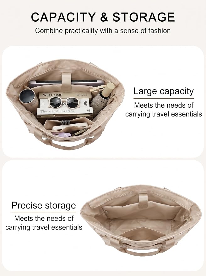 FHELAD Extra Large Glossy Tote Bag for Women, Beach Shoulder Bag 25L | Waterproof Sandproof, 15.6" Laptop Compartment, Luggage Strap, Work, Travel - Image 7
