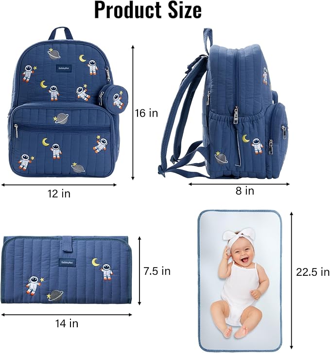 Large Diaper Bag Backpack with Changing Pad, Insulated Bottle Pockets, Travel & Hospital Bag for Mom & Dad (Large - Navy Astronauts) - Image 6