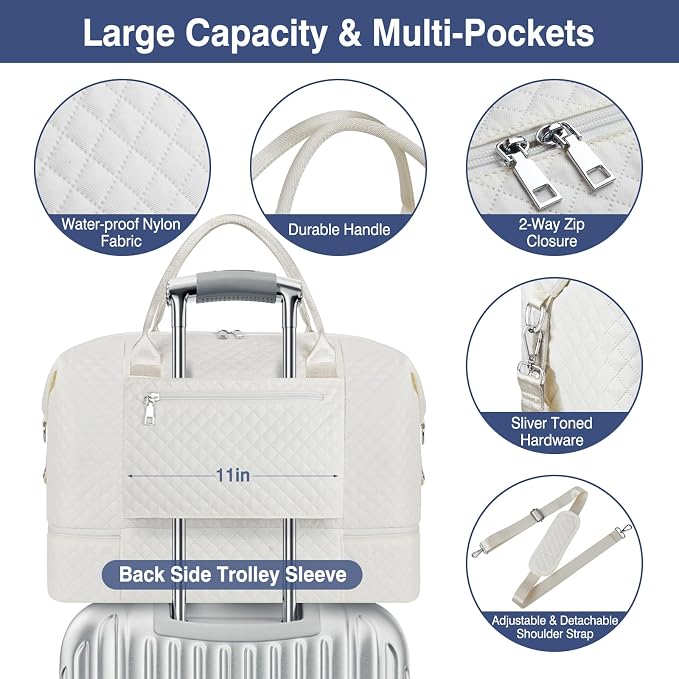 ITIEZY Weekender Bag for Women 21.5" Travel Duffel Large Carry On Bag 3PCS | Nylon Duffel Bag with Waterproof Shoe Compartment, Crossbody Bag and Toiletry Bag, Travel Weekend Hospital Overnight Gym Bag - Image 5