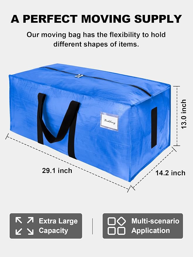 HOMESURE Supports 200lbs Heavy Duty Moving Bags - Strong Zipper & Wrap-Around Handles - Water-Resistant Storage Totes, Durable Alternative to Moving Boxes - 8 Pack - Sky Blue - Image 5