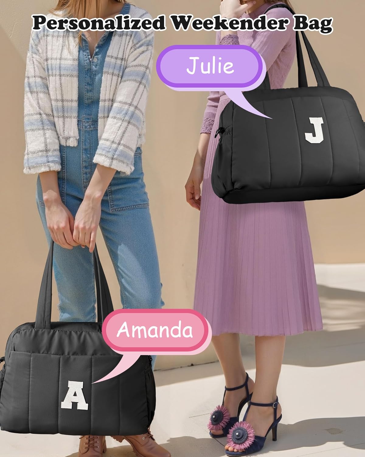 Women Duffle Bag with Initial, Personal Item Travel Bags，Gym Bag with Wet Pocket，Lightweight Travel Bags Personalized Tote with Makeup Pouch, Birthday Gifts for 13 14 15 16 17 Year Old Girls