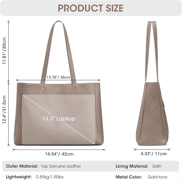 Kattee Women's Soft Leather Work Tote Bag | Large interior with a luggage sleeve for organized work, travel, and everyday carrying. - Image 3