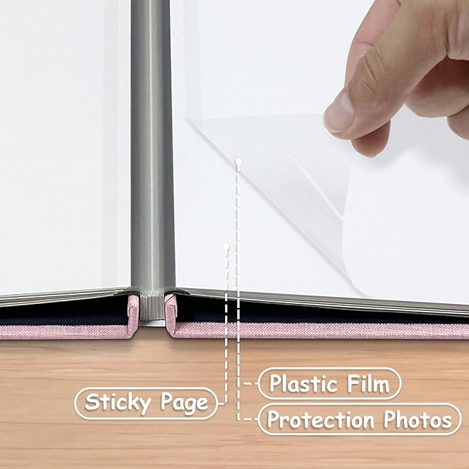 Large Photo Album Scrapbook, Holds 4x6, 8x10 Pictures, Self-Adhesive Pages for Baby, Wedding, Travel & Family Memories, Includes Metallic Pen & Scraper, Light Pink DIY Memory Book for Gifts - Image 5