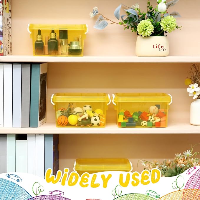6 Pack Colorful Plastic Storage Bins with Lids 4 Quart Small Storage Latch Box Stackable and Nestable Clear Organizer Bins with Latching Handle and Buckle for Organizing(Yellow) - Image 5