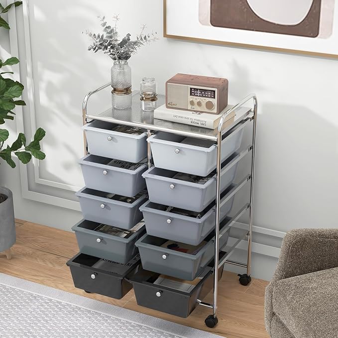 10 Drawer Rolling Cart, Storage Cart Organizer on Wheels, Drawer Cart with Metal Frame & Large Storage Capacity, Rolling Cart with Drawers for Living Room Classroom, Office - Image 8