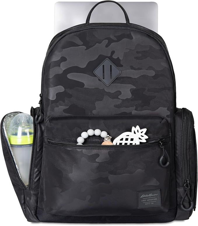NoJo Eddie Bauer Camo Backpack Diaper Bag - Black & Gray - Image 2