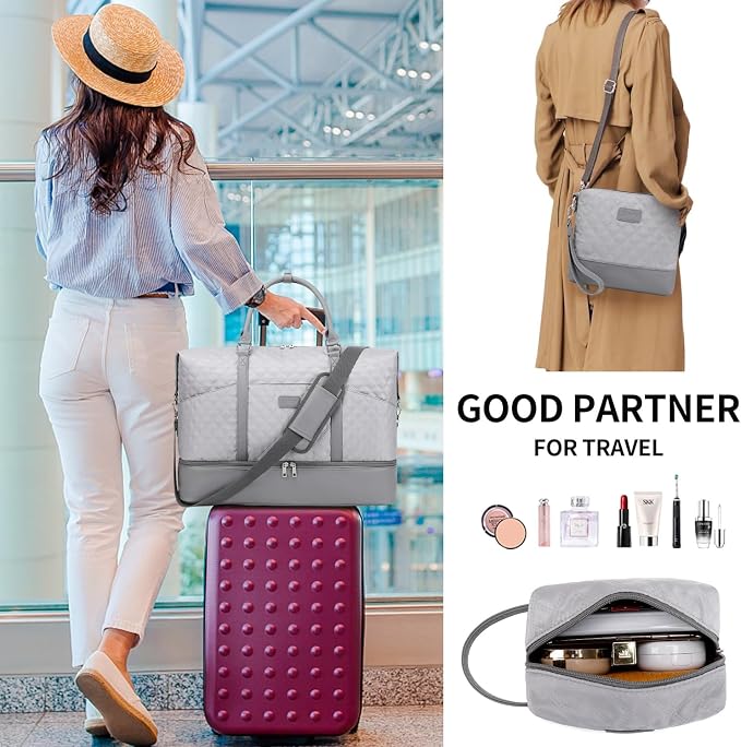 Weekender Bag, Large Travel Duffel Bag for Women, Carry on Overnight Bag with Shoe Compartment and Toiletry Bags - Image 3