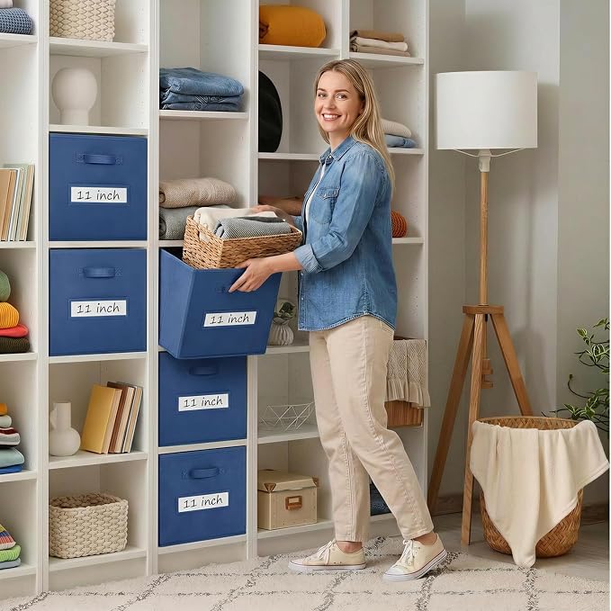 Storage Bins,11 Inch Cube Storage Bin with Labels,6pcs,Navy Blue | Fabric Storage Cubes for Shelves,11 Inch storage cube bins with 6 Labels Window Cards & a Pen. - Image 7