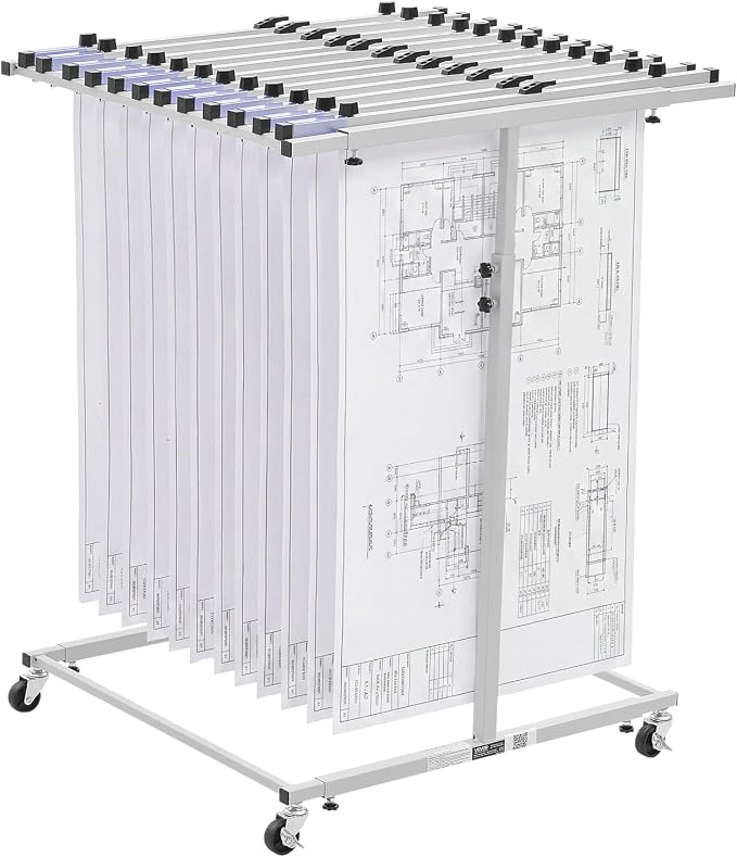 VEVOR Blueprint Storage Rack, Mobile Blueprint Holder with 12 Pivot Brackets, Plan Holder Adjustable Height & Length, Poster Display Rack for Office and Home (Rack Only Without Clamps) by VEVOR