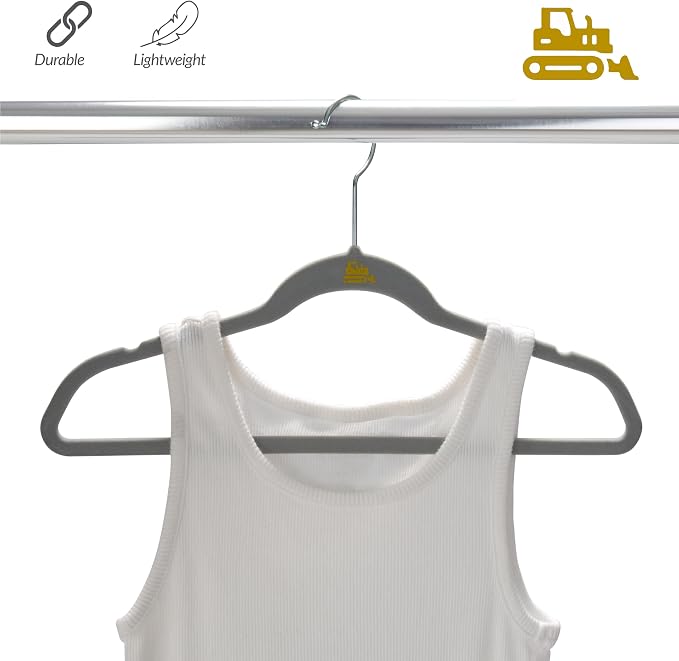 Simplify 25 Pack Kids Velvet Hangers | Slim | Non-Slip Design | Space Saving | Childrens Clothes | Shirts | Pants | Dresses | Baby Nursery | Closet Storage & Organization | Light Grey - Image 5
