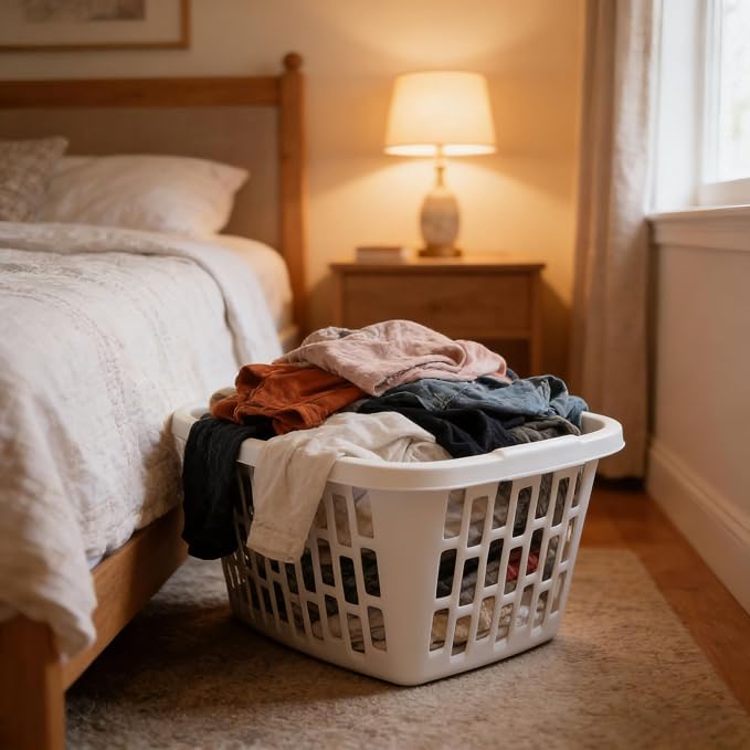 4 Pack Plastic Laundry Baskets, 1.5 Bushel with Handles & Ventilated Sides | Stackable laundry baskets with grip handles, ventilated sides & big capacity for bedroom, bathroom, dorm and laundry use - Image 4
