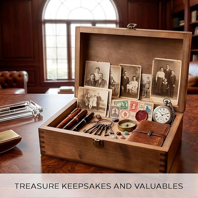 Navigators Compass Design Wooden Keepsake Box, Large Memory Box for Keepsakes, Decorative Storage Box for Memories, Jewelry, & Photos, Memorial Boxes for Men & Women - Image 5