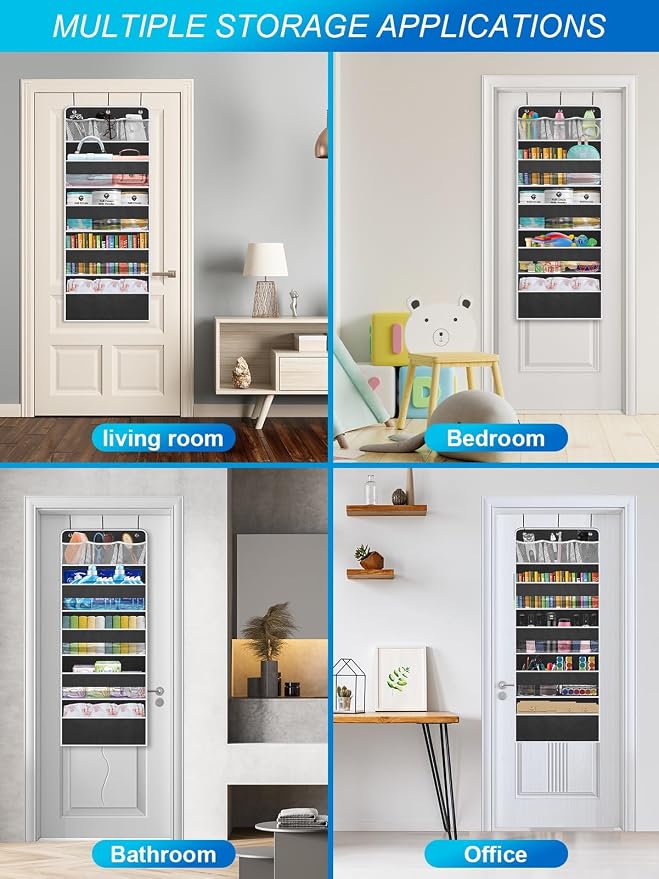 2 Pack Over the Door Storage Organizer - Space Saving Behind Door Hanging Organizer - Back Door Storage for Nursery/Pantry/Bathroom/Bedroom/Diaper/Toys, Black - Image 7