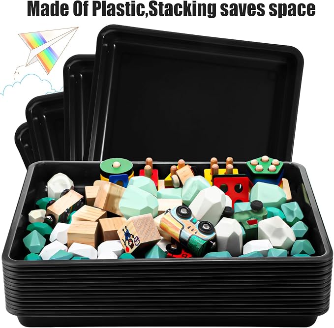 Maitys 15 Pack Plastic Art Trays 12 x 16 Inch Activity Crafts Trays Sensory Tray DIY Projects, Painting, Beads, Jewelry Office Home Organizer Arts and Crafts Supplies(Black) - Image 4