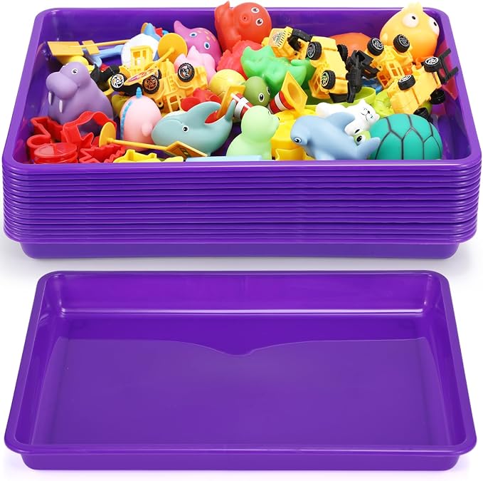Maitys 15 Pack Plastic Art Trays 12 x 16 Inch Activity Crafts Trays Sensory Tray DIY Projects, Painting, Beads, Jewelry Office Home Organizer Arts and Crafts Supplies(Purple) by Maitys