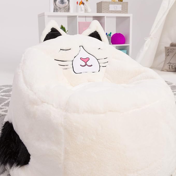 Posh Creations Cute Soft and Comfy Bean Bag Chair for Kids, Large, Animal - Ivory Cat - Image 5