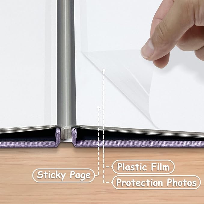 Large Photo Album Scrapbook – Holds 4x6, 8x10 Pictures – Self-Adhesive Pages for Baby, Wedding, Travel & Family Memories | Includes Metallic Pen & Scraper/Light Purple Large DIY Memory Book for Gifts - Image 5