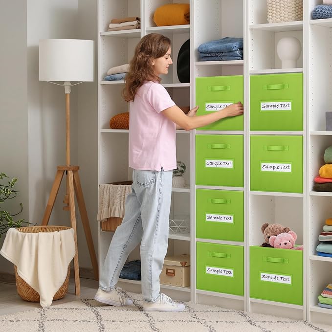 11x11 storage cube bins (Set of 10) Foldable Fabric storage cubes with 10 Labels Window Cards & a Pen,11 inch cube storage bin,Closet Organizers for Shelves,Cubby Organizer Boxes,lime green - Image 5