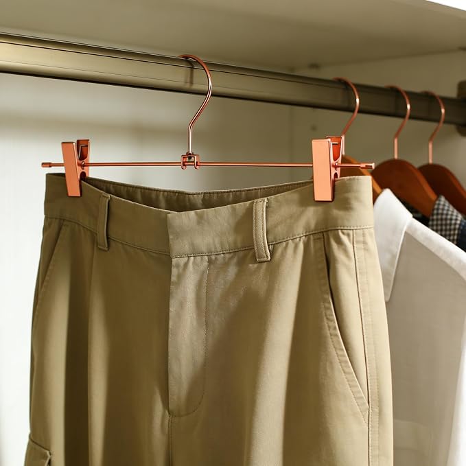 Rose Gold Metal Wire Clips Pants Bottom Clothes Hangers, 30 Pack Heavy Duty Trousers with Adjustable Clips,13.8" Space Saving for Legging Garment Jeans - Image 5