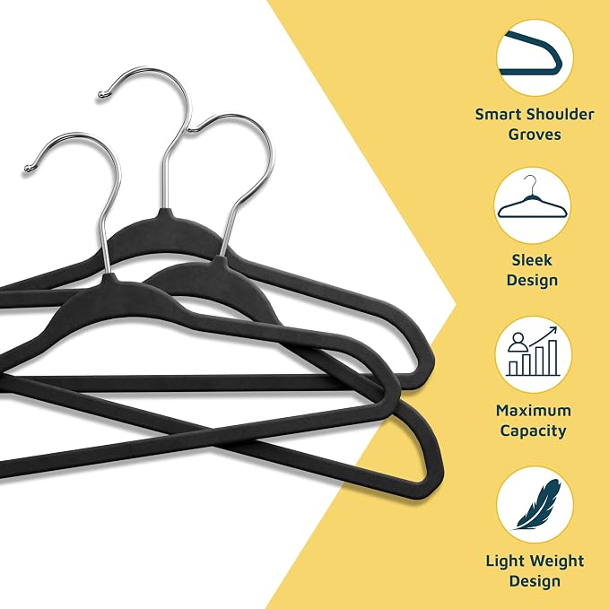 Black Velvet Kids Hangers 20 Pack, 10.83" Non-Slip Baby & Toddler Hangers for Clothes, Space-Saving Slim ABS Plastic with 360° Swivel Hook & Notched Shoulders, Up to 10 lb Capacity - Image 4