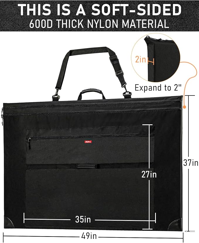 Nicpro Light Weight Art Portfolio Bag, 36x48 Extra Large Art Portfolio Case | with Detachable Shoulder Strap, Leather Corners, Carrying Storage Case for Artwork, Canvas, Poster, Sketching and Drawing - Image 3