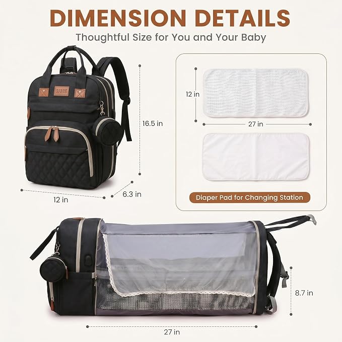HAWILAND Diaper Bag Backpack for Mom Dad, Large Travel Baby Bag with Station, Lightweight Diaper Bag with Insulated Pockets & USB Changing Port, Black - Image 6