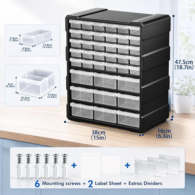 Drawer Organizer Craft Organizers and Storage with Dividers Labels Thicker | Small Parts Organizer Storage Hardware Screws Nuts Bolts Building Bricks Teacher Toolbox Charms Beads Scrapbook with Labels - Image 3