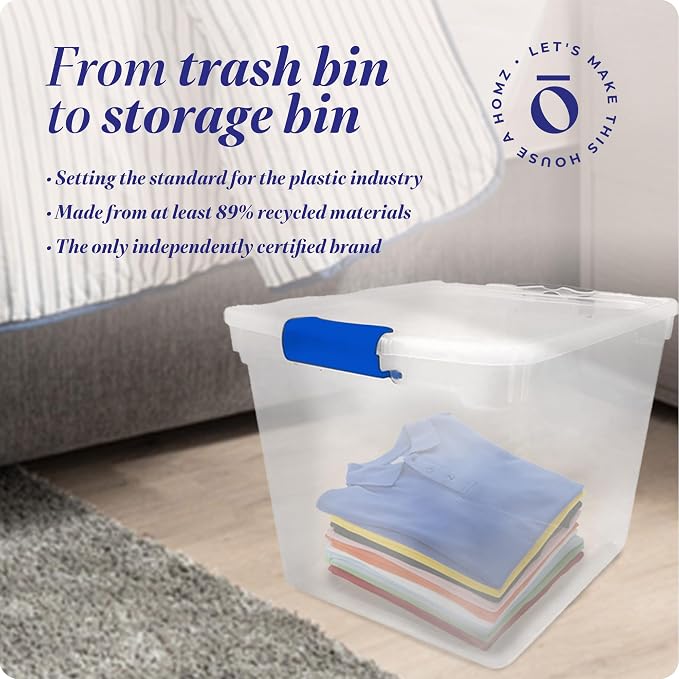 HOMZ Clear Plastic Storage Bins with Latching Lids, 31 Qt, Blue, 4 Pack | Stackable Container Set for Home, Office Shelves, Kitchen, Garage, and Bathroom Organization - Image 7