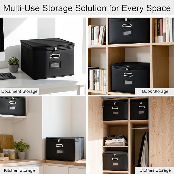 8 Pack File Organizer Boxes with Lids, Collapsible Document Storage Bin with Mesh Pockets & Zipper, Fits Letter/Legal Size Folders for Home Office Classroom Organization (Black, No Folders) - Image 7