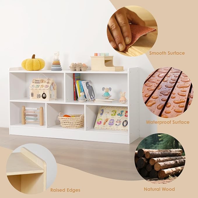 White Montessori Toy Shelf for Kids, 5-Section Storage Organizer | Open Shelving with Customizable 5-Section Layout for Kids Room, Playroom, Classroom, Books, and Toys - Image 5