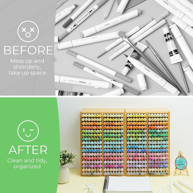 Ohuhu Bamboo Marker Organizer Hold 224 Markers for Honolulu Oahu Series | Markers Pens Pencils Stationary Organizer Holder Desktop Storage with 32 Compartments for Classroom Office Decor Home - Image 6