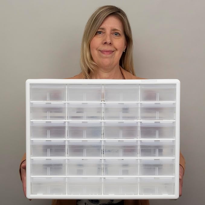 Akro-Mils 24-Drawer Plastic Storage Cabinet, 20" W x 6" D x 16" H, White | Plastic Cabinet w/ Drawers for Garage Organization, Beads, Building Bricks Storage, Teacher Toolbox, Makeup Organizer, 10124 - Image 2