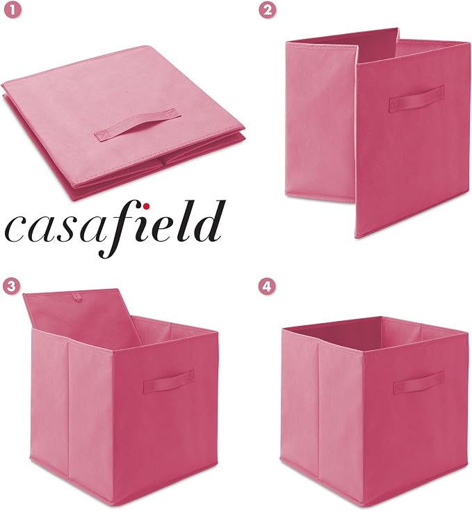Casafield Set of 12 Collapsible Fabric Cube Storage Bins, Hot Pink - 13" Foldable Cloth Baskets for Shelves, Cubby Organizers & More - Image 6