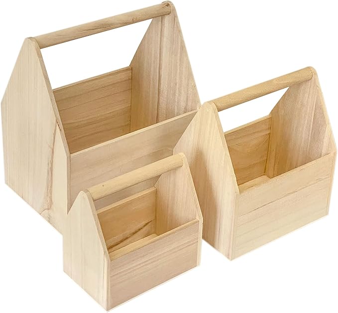 Cregugua Set of 3 Unfinished Wooden Carrier Nesting Wood Craft Box with Handle for Storage (Pack of 3) - Image 2
