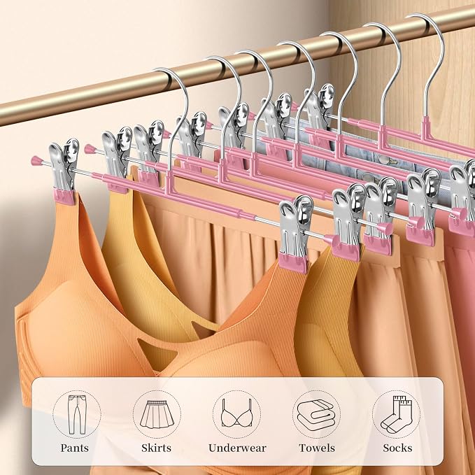 14 Inch Pants Hangers with Clips Skirt Hangers, 10 Pack, Pink | Non-Slip,Adjustable metal clips,Space-Saving,Heavy duty, for pants/skirt/dress/trousers/jeans/shorts/Clothes,Women,men - Image 4