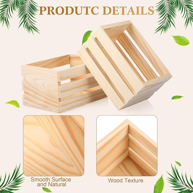 Gerrii 6 Pcs 8'' Small Wooden Crates for Crafts Unfinished Crates Centerpiece Mini Rustic Wood Basket Box for Display Storage Milk Wine Closet Home Bathroom Kitchen Office Decor - Image 4