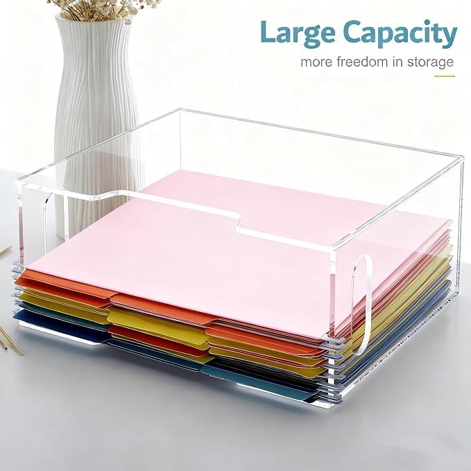 Acrylic File Organizer Box with Handles, Portable Letter Size Hanging File Folder Box, Desktop Filing Organizer for Home, Office - 1 Pack - Image 2