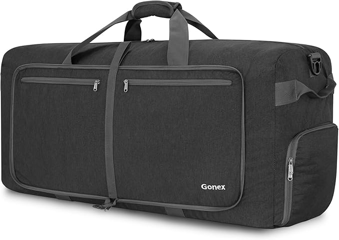 Gonex 80L Foldable Travel Duffle Bag with Shoe Compartment, Lightweight | 210D Nylon, Water-Repellent, Folds Compact, Multiple Pockets, Luggage Sleeve, Weekend Trips & Camping, Dark Grey by Gonex
