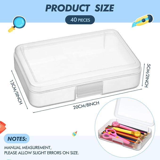 Zhehao 40 Pack Plastic Pencil Box Bulk, Hard Case for Kids,Clear | Clear Lid Cases for School Supplies, 3 Compartment Organizer, Hard Plastic Utility Holder with Pens Brushes, Classroom Use - Image 2