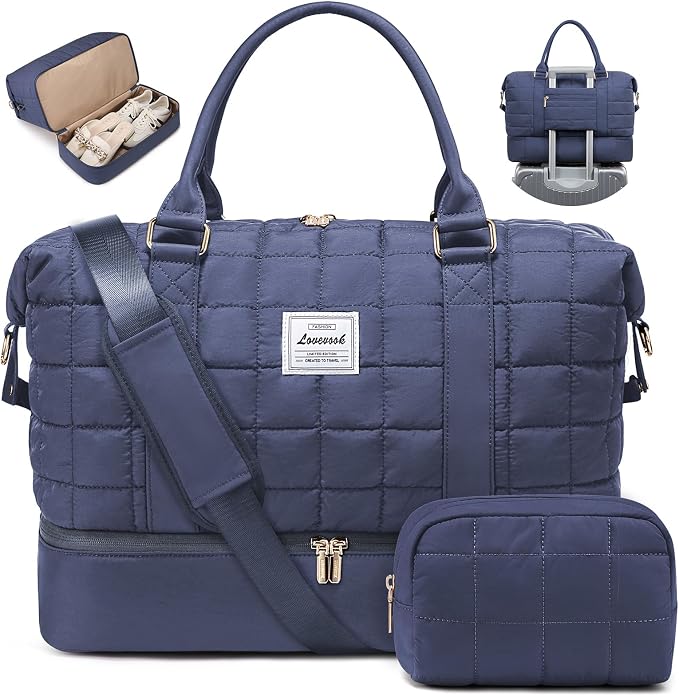 LOVEVOOK Travel Duffel Bag - Versatile Weekender Bag for Women, Puffer Carry On & Overnight Bag for Short Trips, Dark Blue by LOVEVOOK