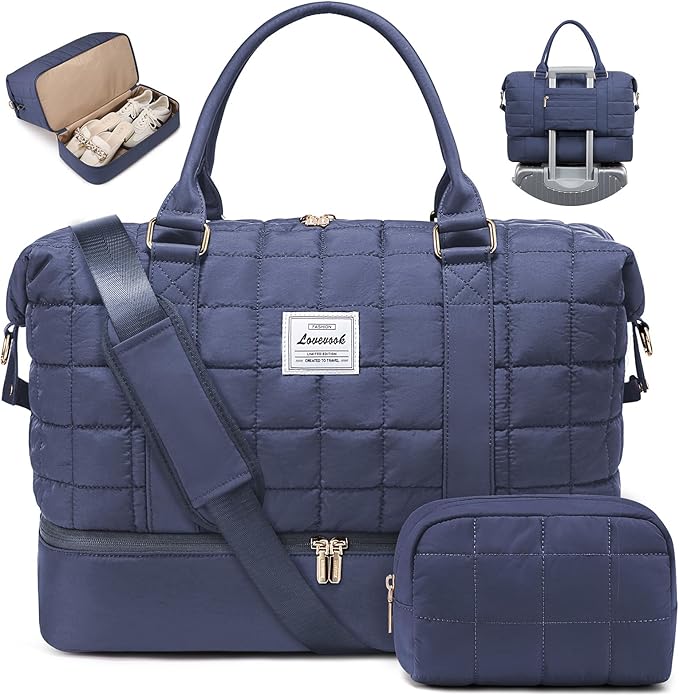 LOVEVOOK Travel Duffel Bag - Versatile Weekender Bag for Women, Puffer Carry On & Overnight Bag for Short Trips, Dark Blue by LOVEVOOK