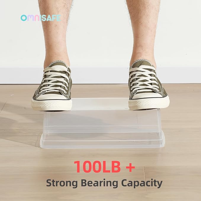 Stackable Plastic Storage Shoebox,Clear Bins (Transparent 8Pack) | BPA-Free, Nestable, Home and Office, Latching Lid, Multi-Purpose - Image 6