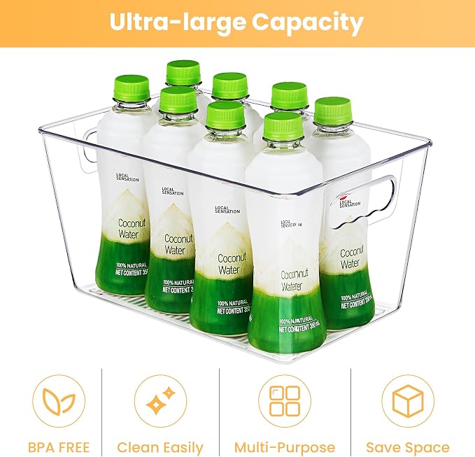 YIHONG Clear Plastic Storage Organizer Bins, 4 Pack Pantry Food Storage Bins with Handle for Kitchen,Refrigerator, Freezer,Cabinet Organization and Storage | Plastic Bins, Pantry Storage Containers for Kitchen, Freezer, Cabinet, Closet, Bathroom, Under... - Image 6