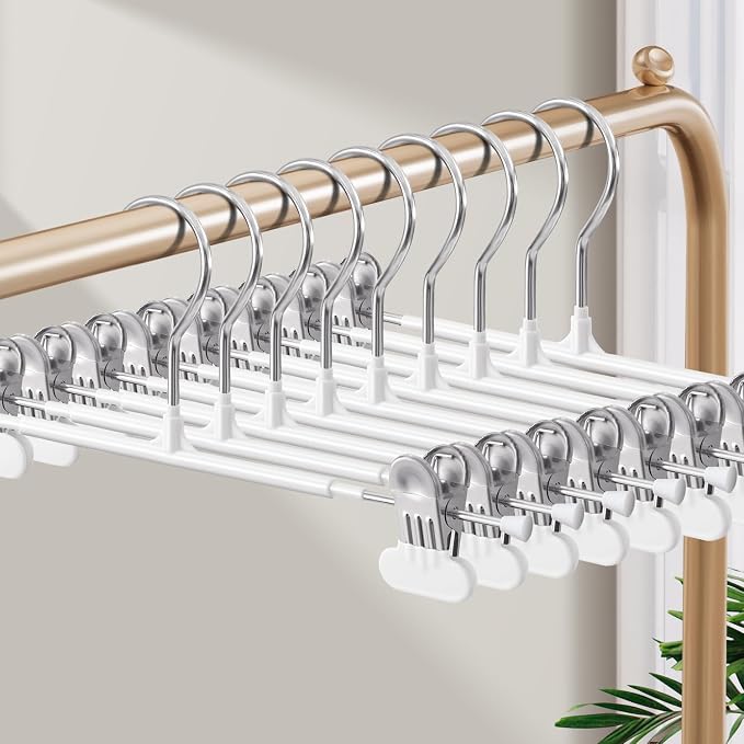 HUADYMEET 14 Inch Heavy Duty Pants Skirt Hangers with Clips,White,10 Pack | Metal,Space Saving,Adjustable,Hanger for Jeans Shorts Clothes Slacks Trousers,For Adult Men Women Children,Non Slip by HUADYMEET