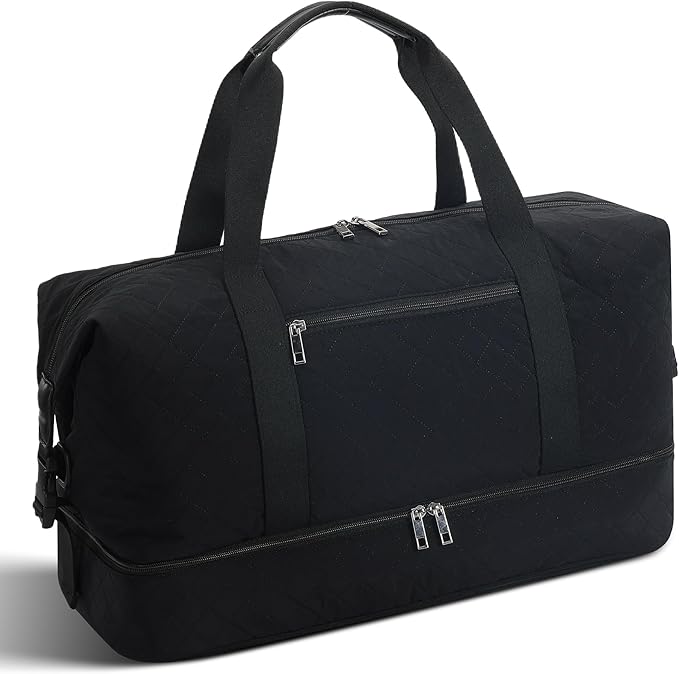 Oeihuivt Weekender Bags for Women with 3 Extra Pack - 21 Inch Large Travel Duffel Bag Set with Shoe Compartment, Heavy-Duty Nylon Carry on Overnight Tote, Black by Oeihuivtweekenderbag