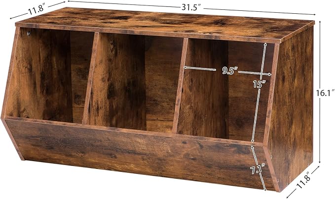 HOOBRO Toy Storage Cubby, Kids Bookshelf, Stackable 3-Bin Toy Storage Cabinet, Bookcase Footboard, Children's Toy Shelf, Suitable for Children's Room, Playroom, Hallway, Rustic Brown BF30CW01 - Image 3