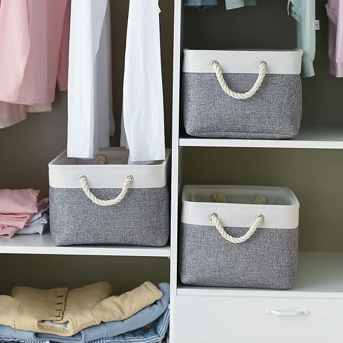 TcaFmac Storage Basket for Organizing - Large 4 Pack 15.8x11.8x8.2 inch Fabric Storage Bins for Shelves, Foldable Storage Cubes for Closet Cloth Toy Gift Kids(White&Grey) - Image 3